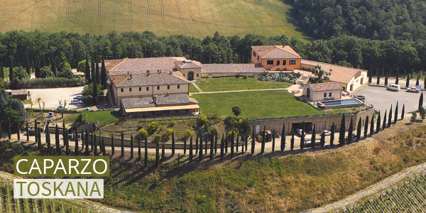 Luftbild vom Weingut Caparzo in der Toskana Italien